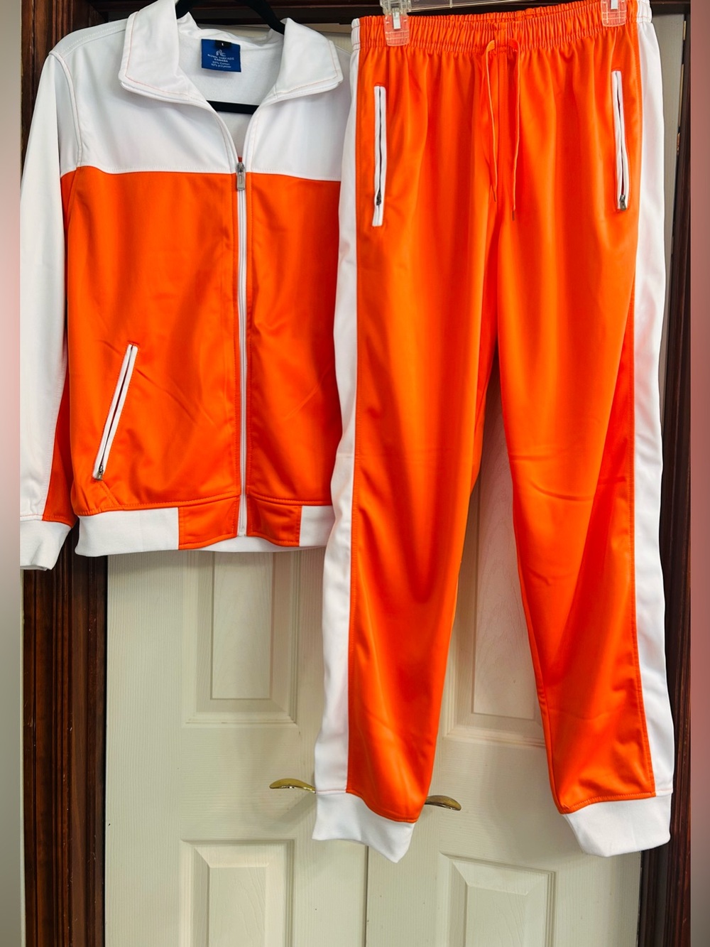 Bright Orange & White Track Joggers with Zip Pockets.  New Without Tags
